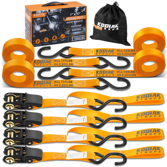 1” x 17' Ratchet Straps - 4 Pack