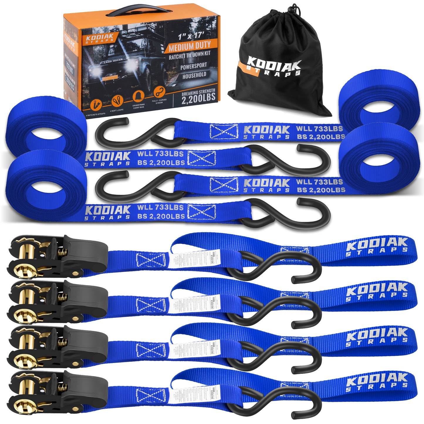 1” x 17' Ratchet Straps - 4 Pack
