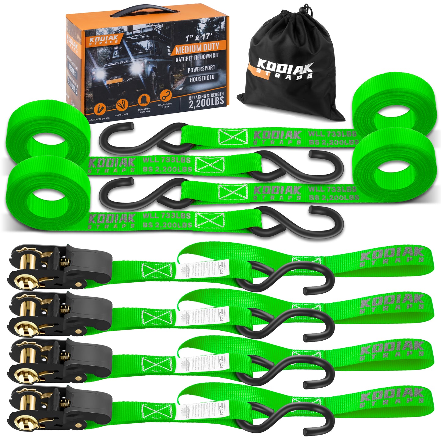 1” x 17' Ratchet Straps - 4 Pack