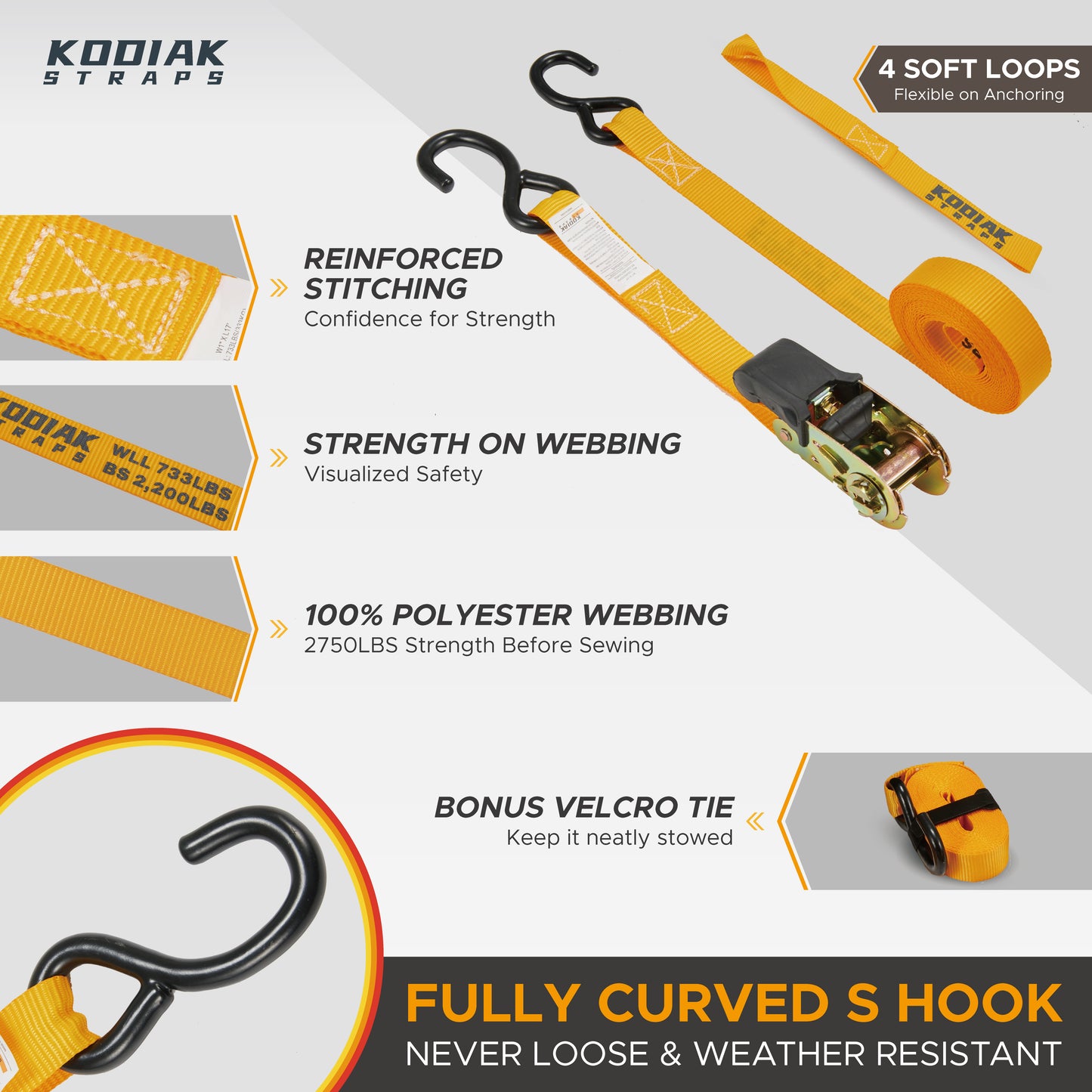 1” x 17' Ratchet Straps - 4 Pack