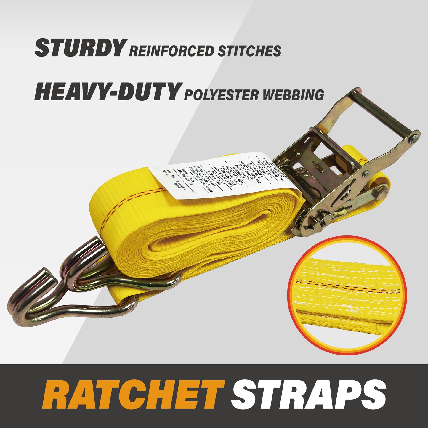 2" x 15' Ratchet Straps with J Hooks