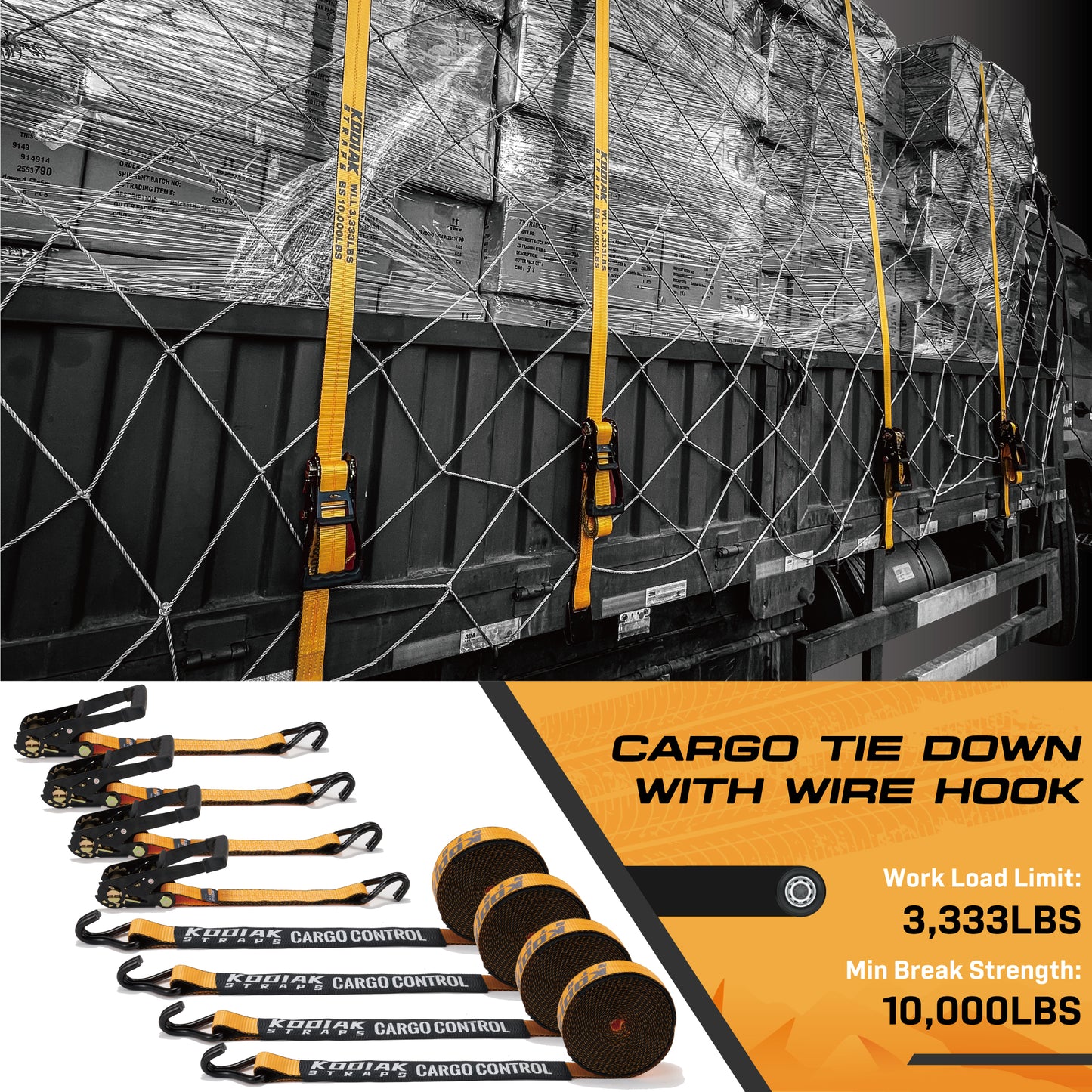 2" x 27' Heavy Duty Ratchet Straps- J Hook - 4 Pack