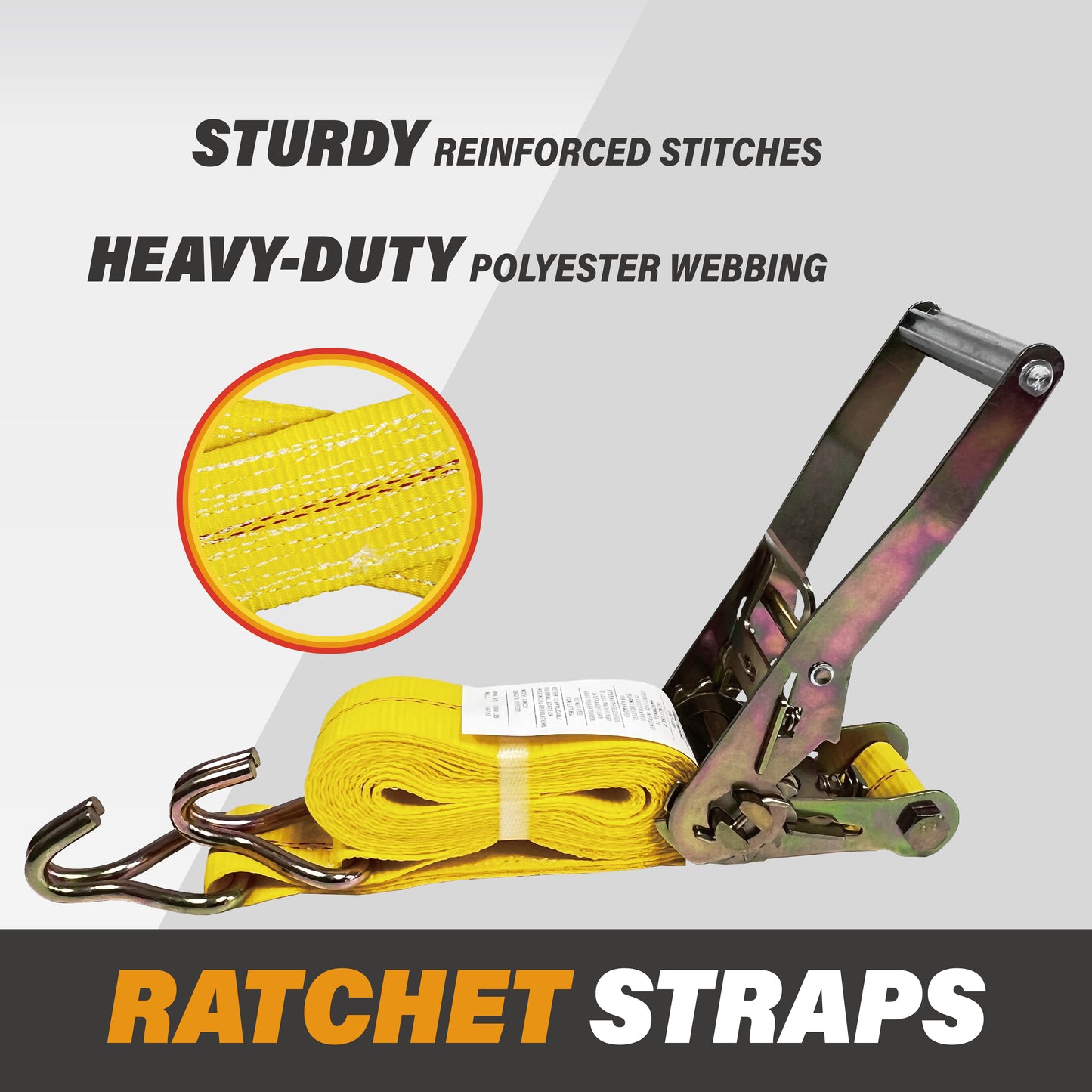 2" x 15' Ratchet Straps with J Hooks