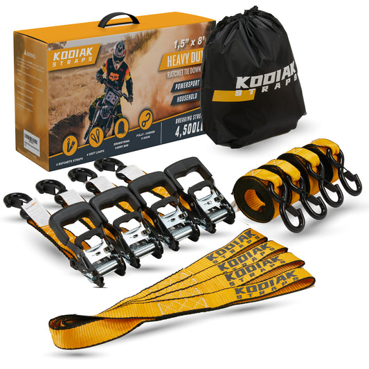 1.5” x 8' Ratchet Straps - 4 Pack