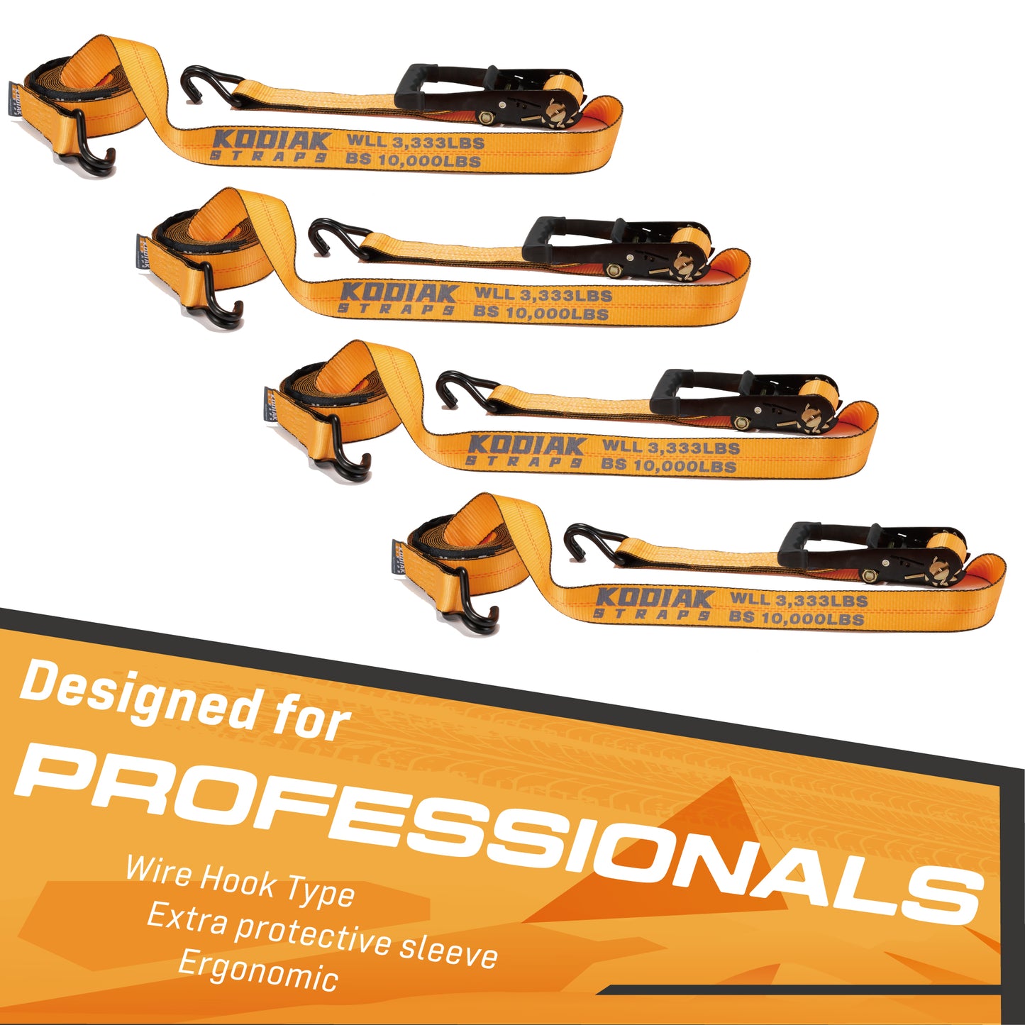 2" x 27' Heavy Duty Ratchet Straps- J Hook - 4 Pack