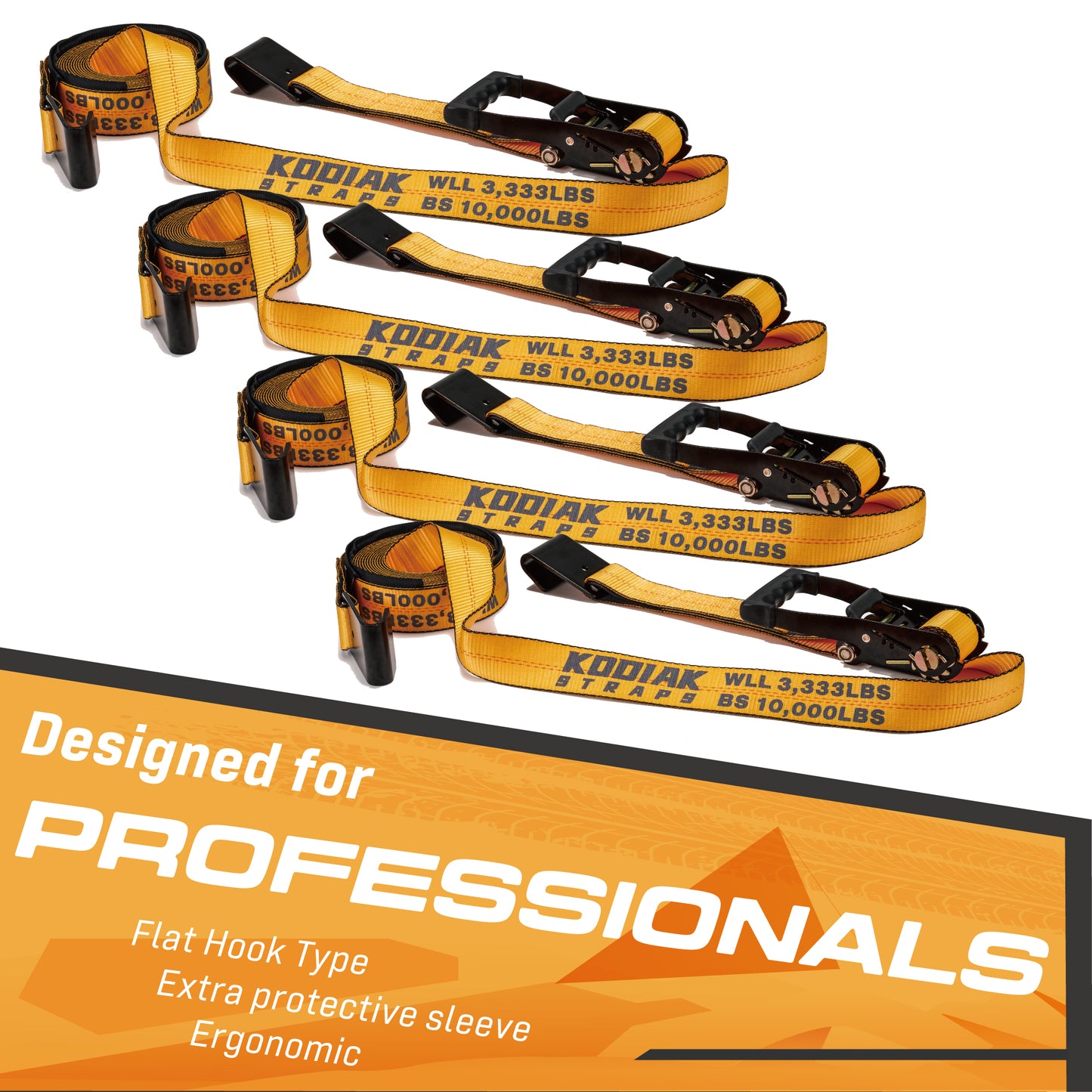 2" x 27' Heavy Duty Ratchet Straps- Flat Hook - 4 Pack