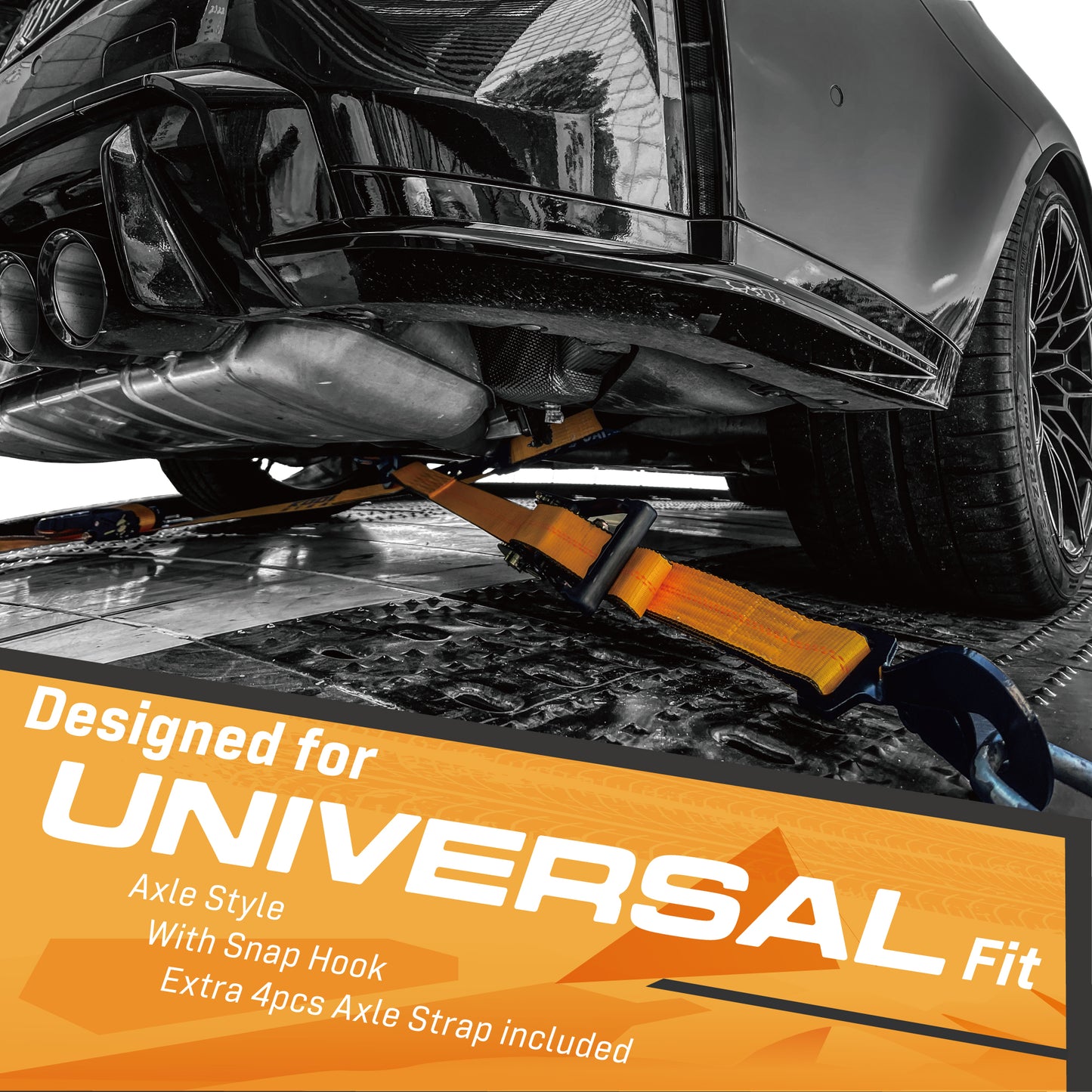 Vehicle Axle Tie Down Kit - Build-in Axle Strap with Snap Hook