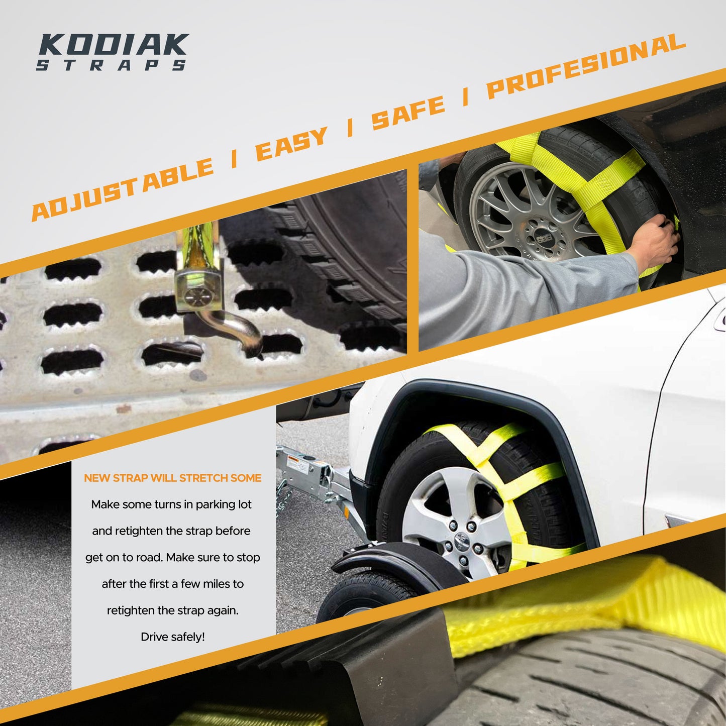 Car Tow Dolly Wheel Basket Straps with Swivel J Hooks- 2 Pack