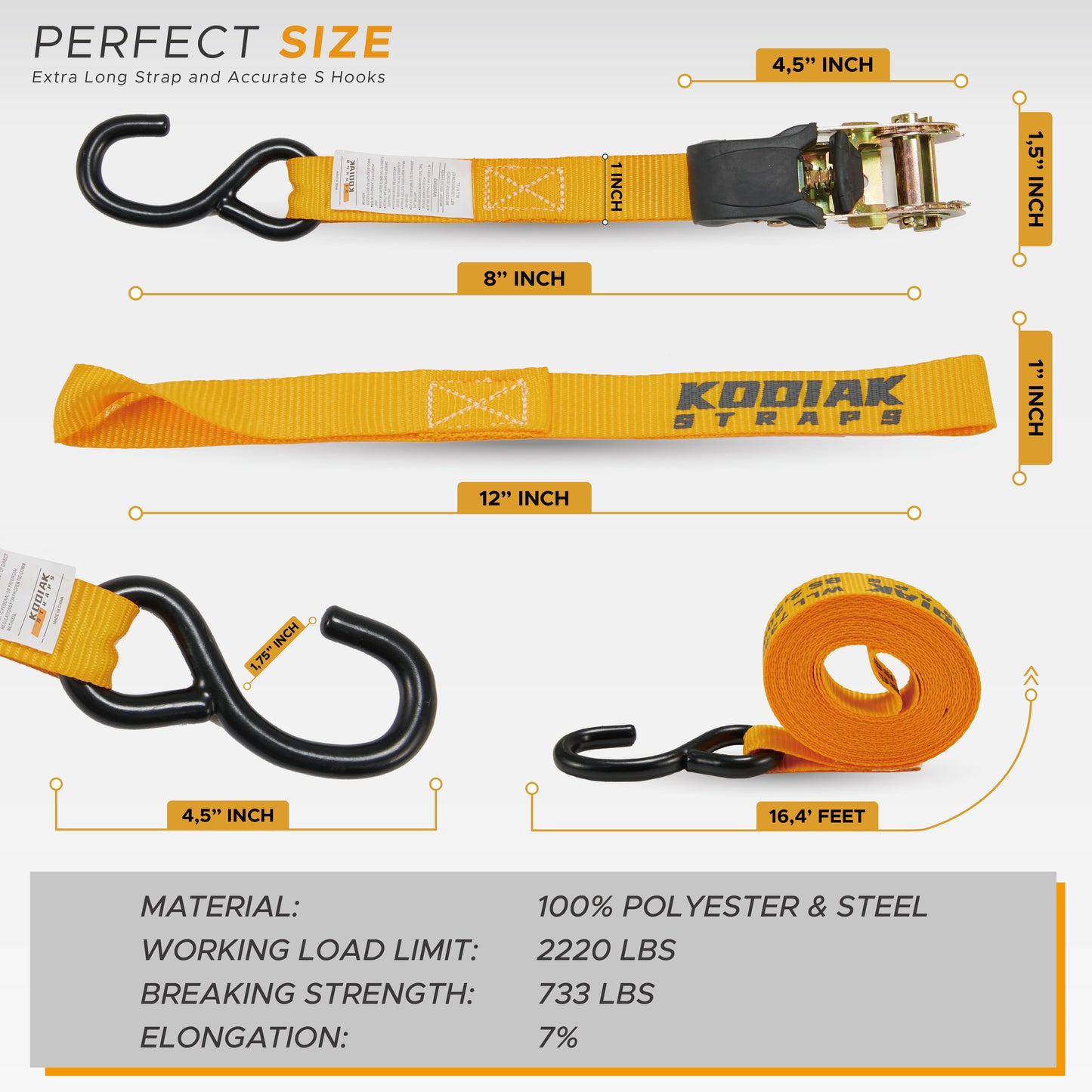 1” x 17' Ratchet Straps - 4 Pack