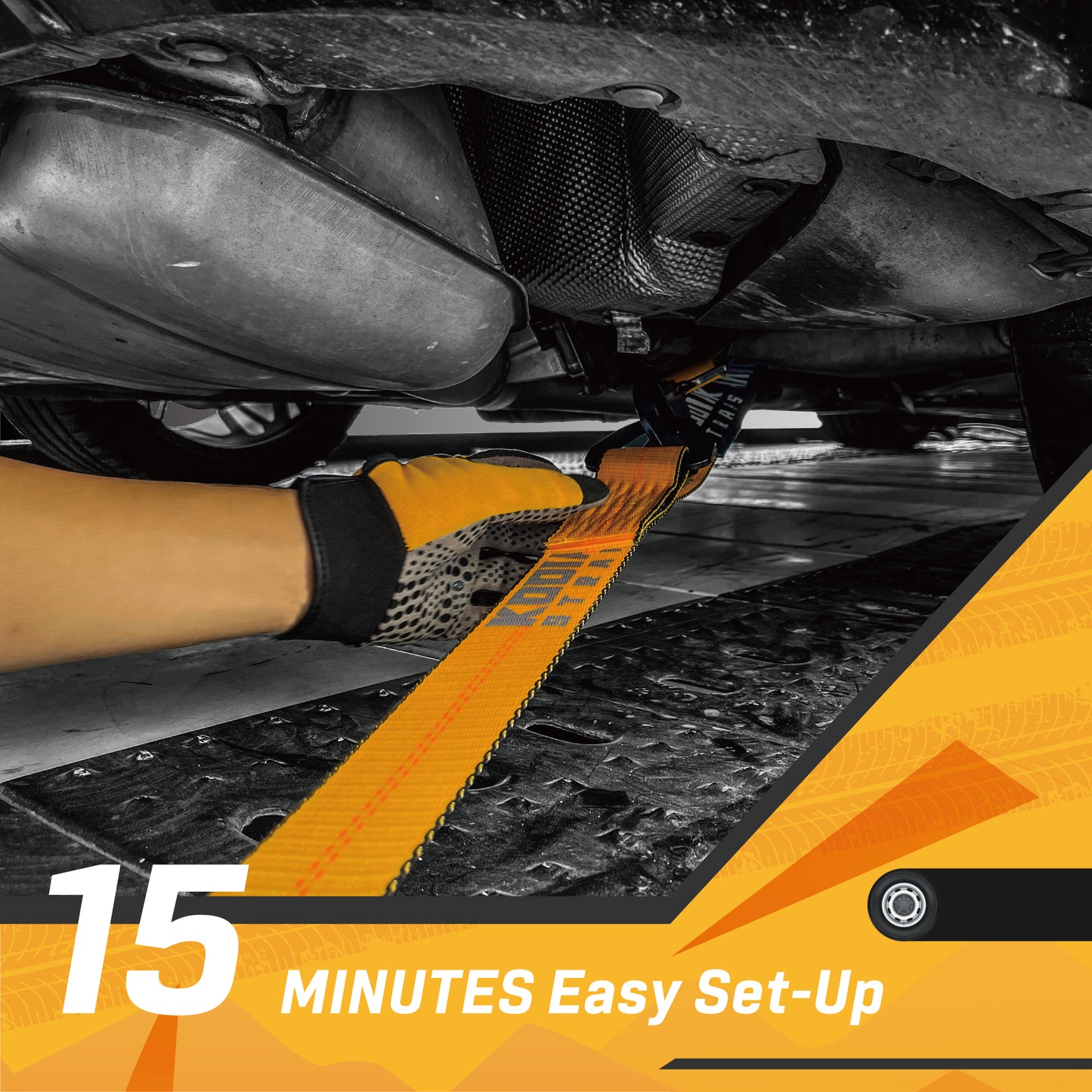 Vehicle Axle Tie Down Kit - Build-in Axle Strap with Snap Hook