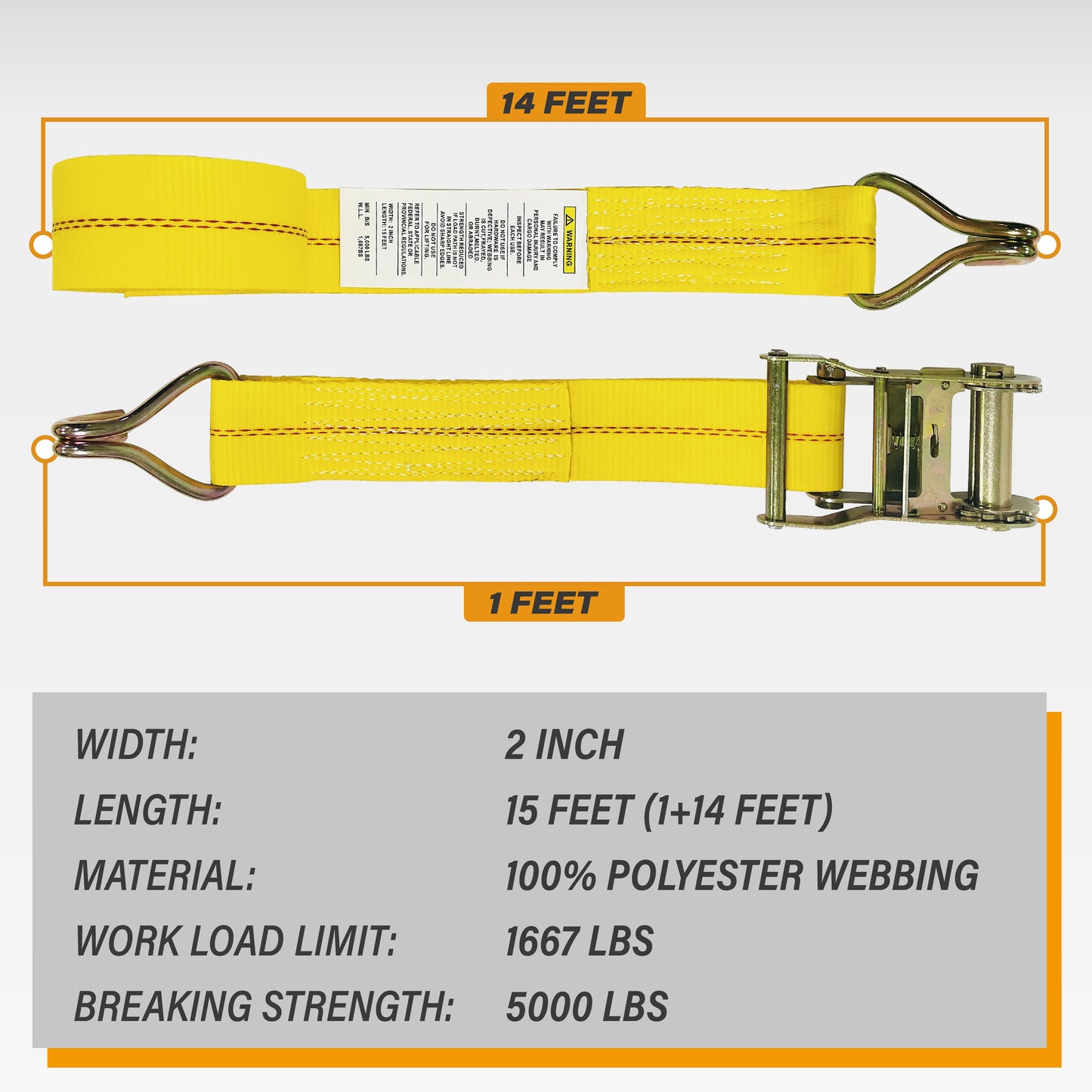 2" x 15' Ratchet Straps with J Hooks