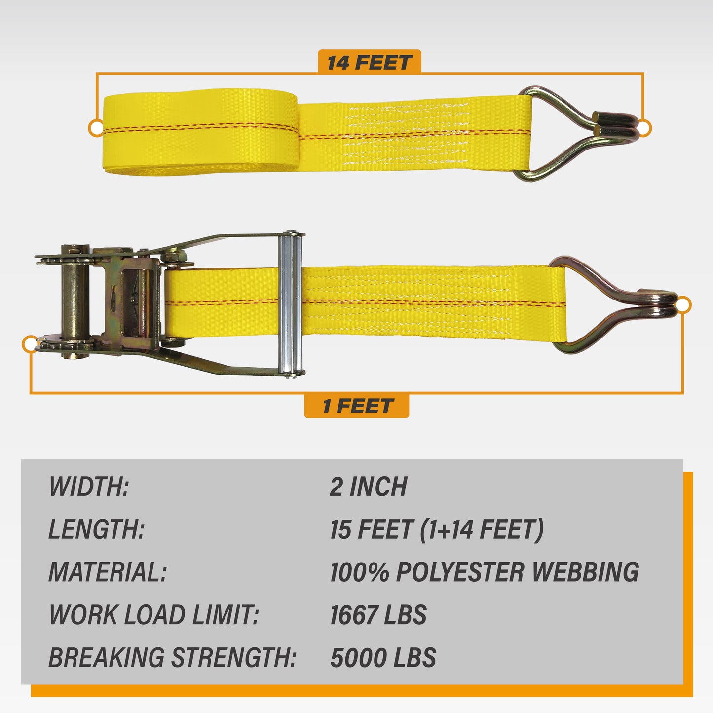 2" x 15' Ratchet Straps with J Hooks