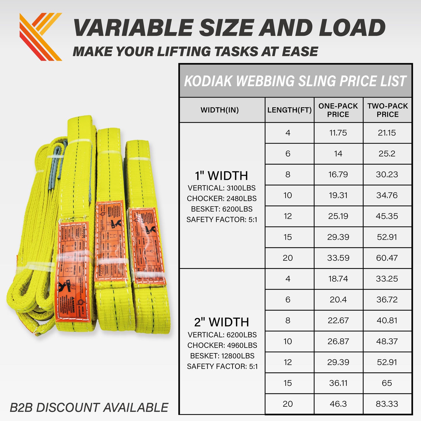 2-Ply 2 Inch Heavy Duty Webbing Slings