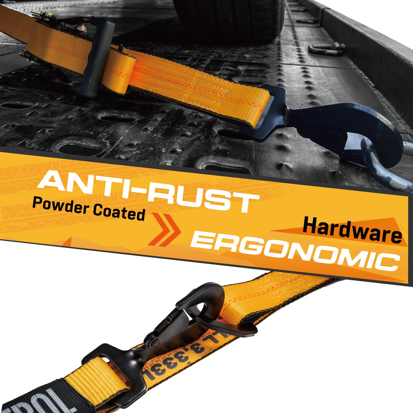 Vehicle Axle Tie Down Kit - Build-in Axle Strap with Snap Hook
