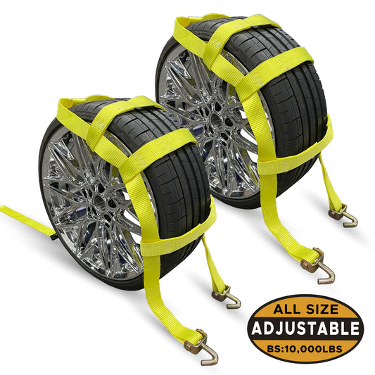 Car Tow Dolly Wheel Basket Straps with Swivel J Hooks- 2 Pack